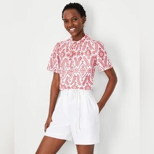 Ann Taylor Eyelet Mock Neck Women's Top Size Medium